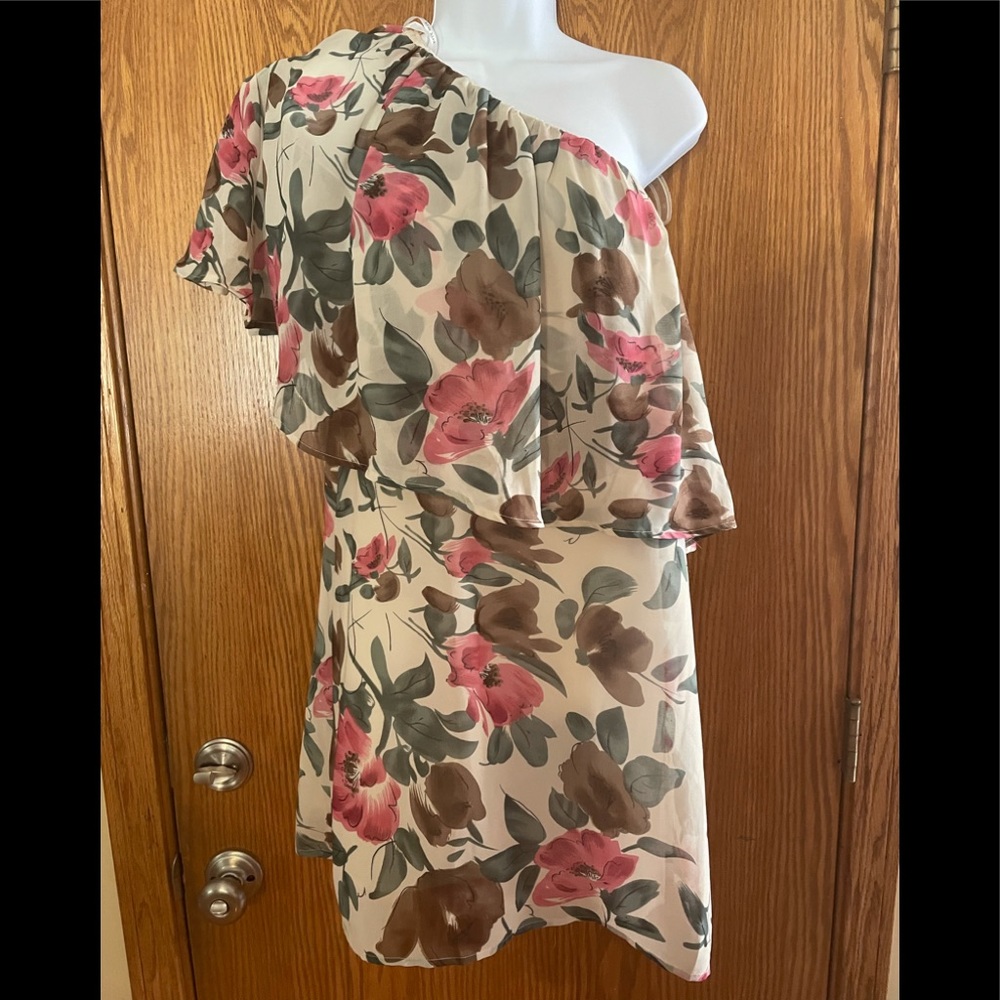 Floral ivory one-shoulder flare dress (or top)